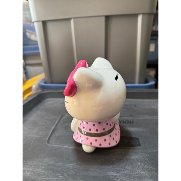 Rare Hello Kitty Ceramic Coin Bank By Sanrio 2007 Pink & Purple Polka Dot Dress - Picture 4 of 6